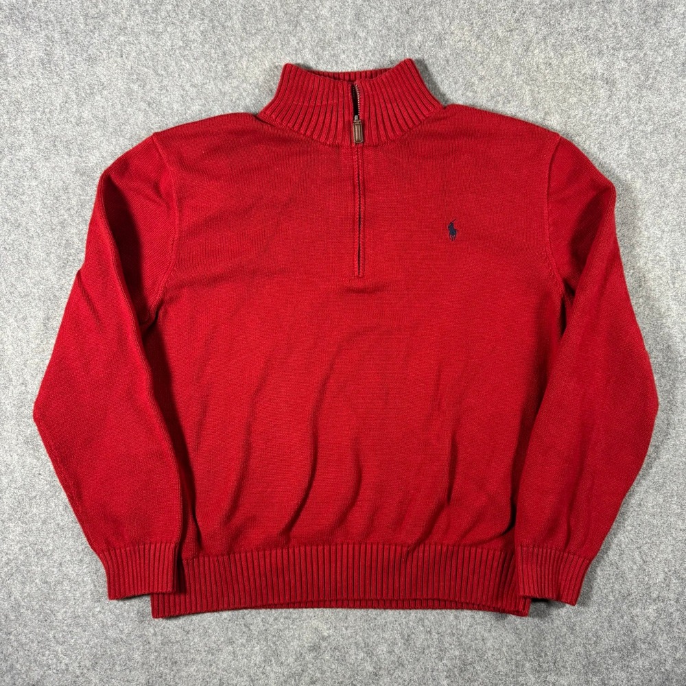 Polo Ralph Lauren Sweater Mens XXL Red Quarter Zip Cotton Mock Neck Pony Logo